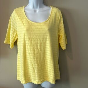 Croft & Barrow. Women's Yellow and White Stripes Scoop Neck 3/4 Sleeves Top M
